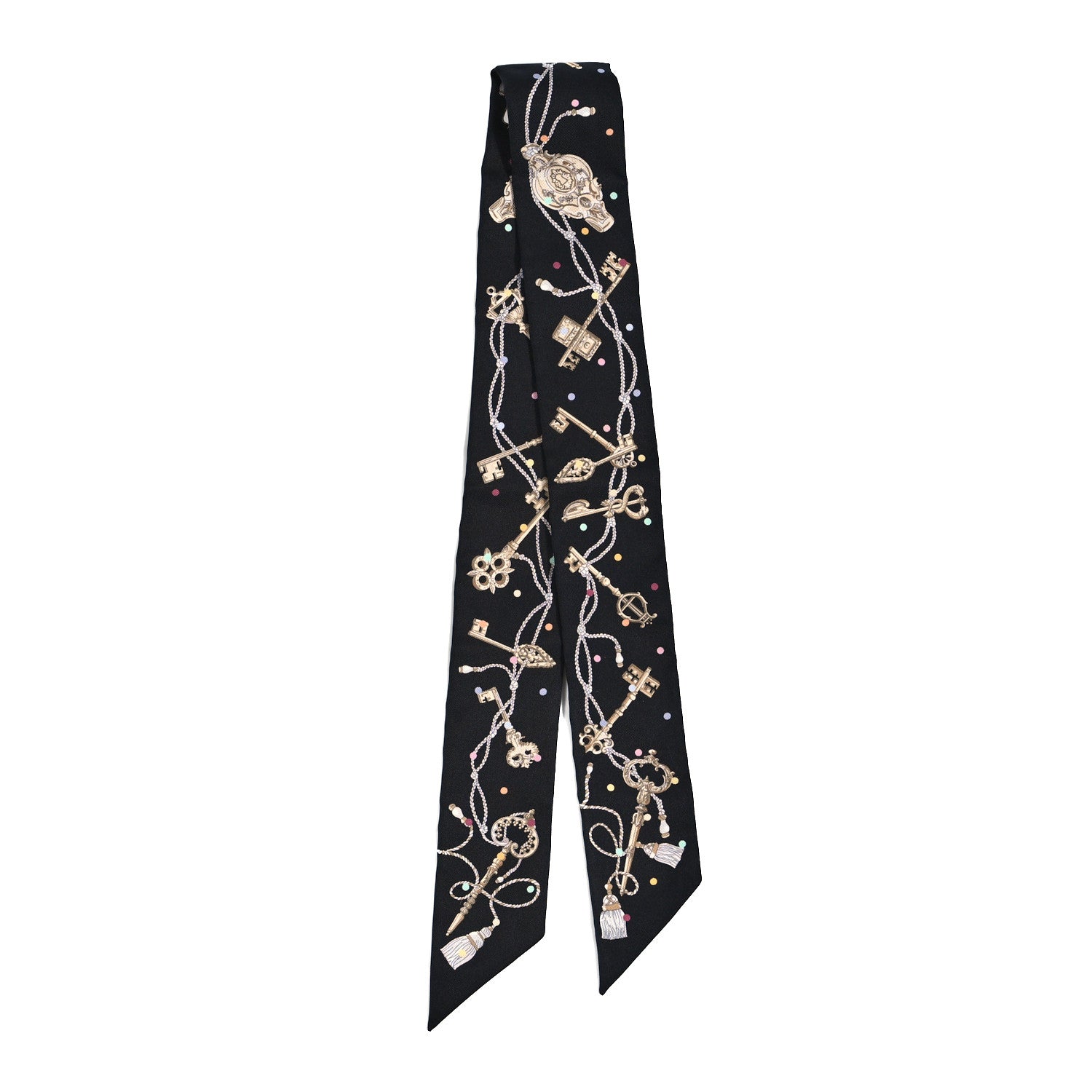 Hermes Silk Les Cles A Pois Twilly Black Beige Rose Multicolor 2 of 5