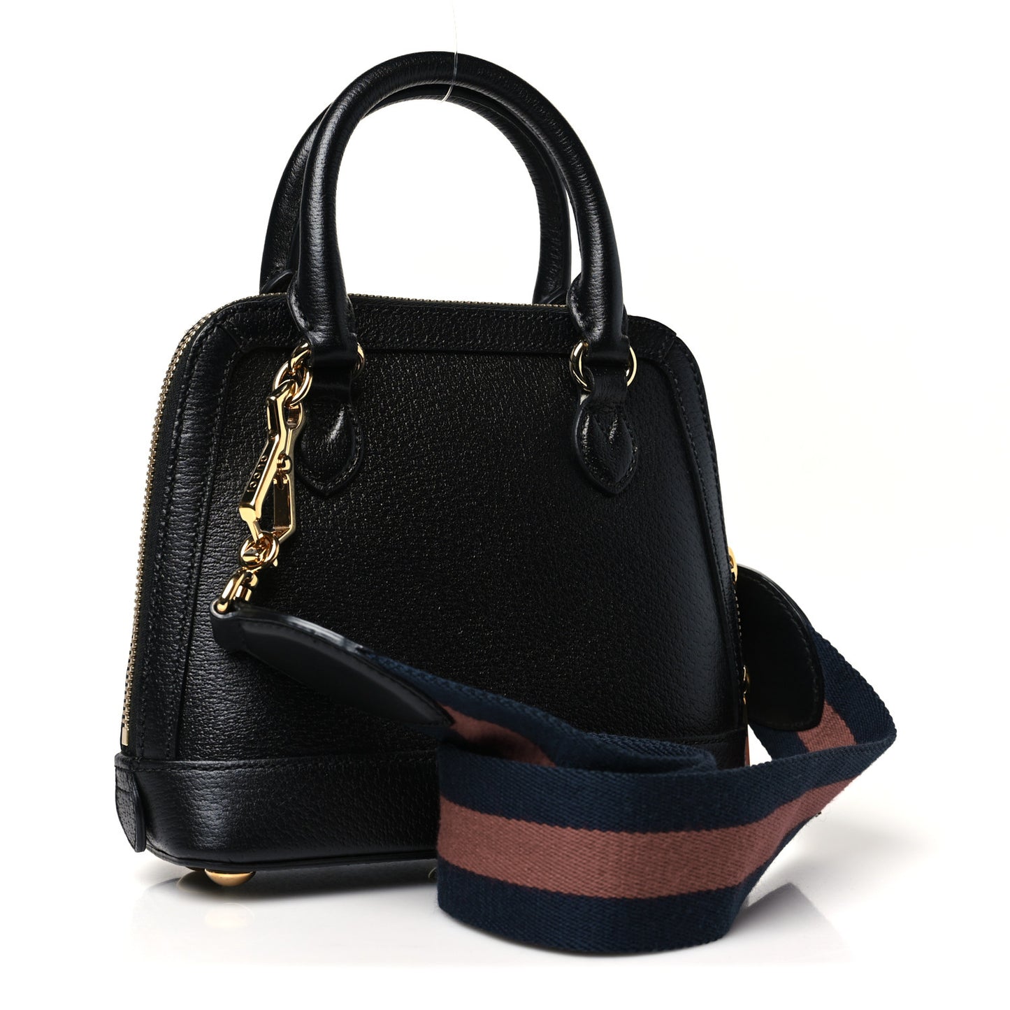 X ADIDAS Textured Dollar Calfskin Web Trefoil Mini Horsebit 1955 Top Handle Bag Black Off White