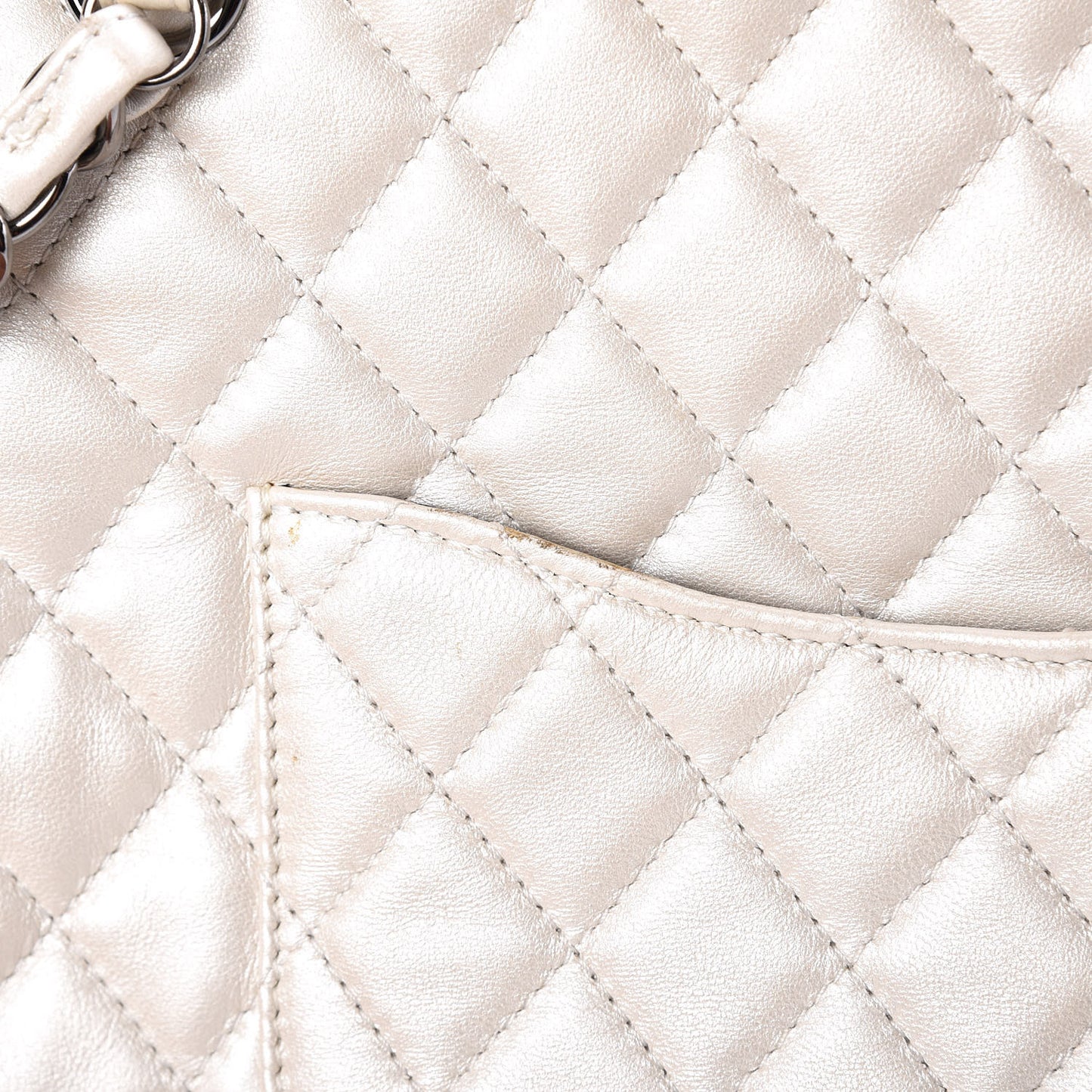 Metallic Lambskin Quilted Mademoiselle Tote Pearl