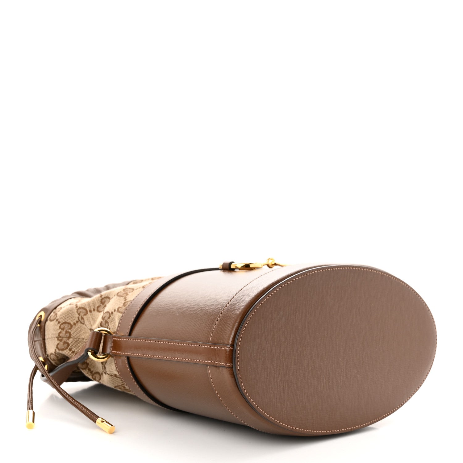 Gucci Monogram Textured Calfskin Horsebit 1955 Drawstring Bucket Bag Beige Brown Sugar 4 of 11