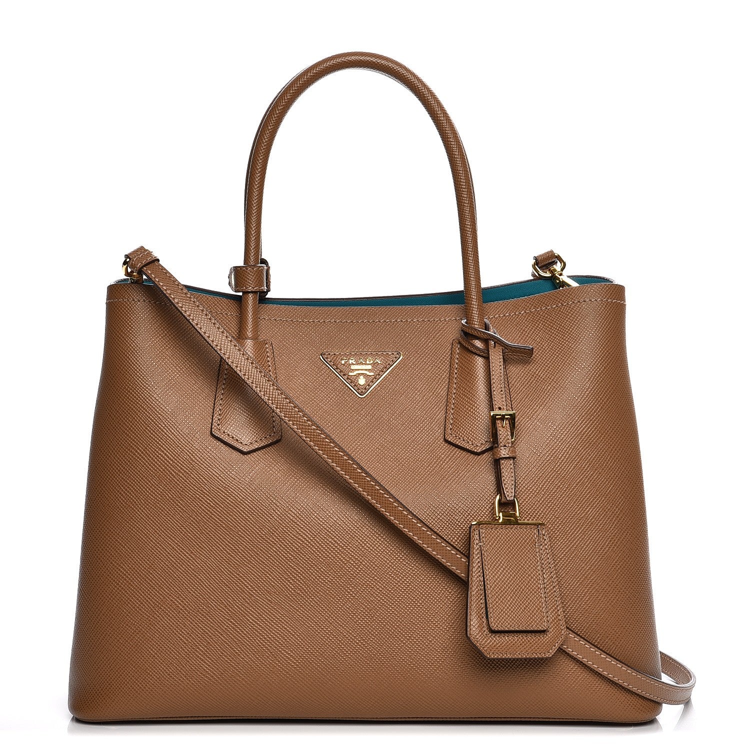 Prada Saffiano Cuir Medium Double Bag Cannella Turquoise 1 of 8