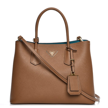 Prada Saffiano Cuir Medium Double Bag Cannella Turquoise 1 of 8