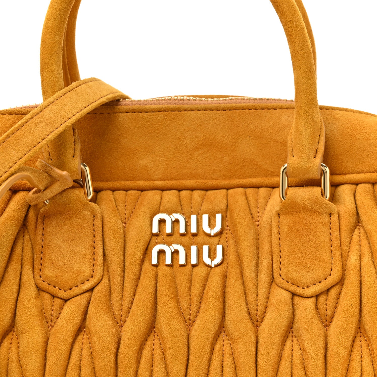 Miu Miu Suede Matelasse Large Arcadie Top Handle Bag Whiskey 6 of 12