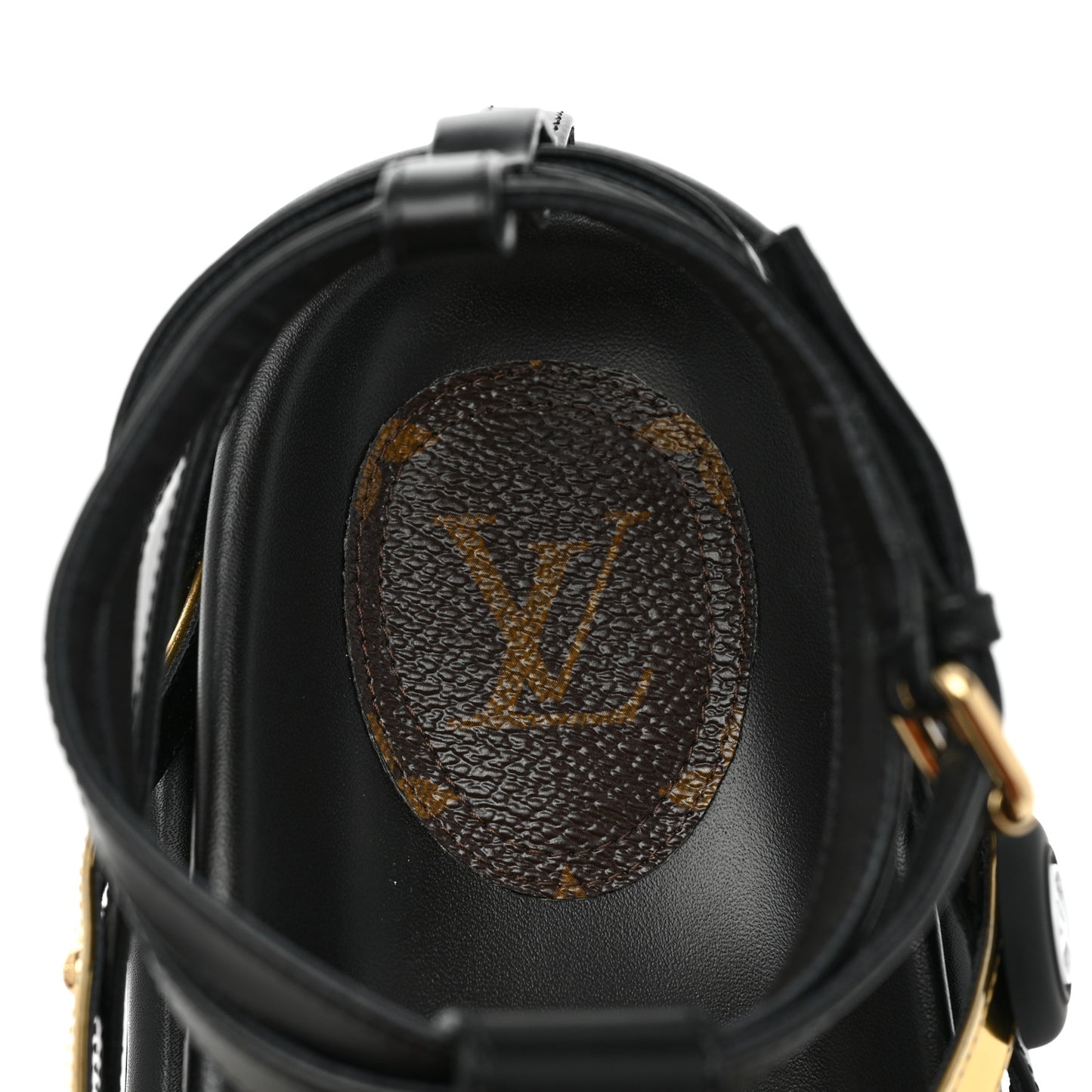 Patent Calfskin Monogram Pool Pillow Comfort Sandals 39 Gold Black Brown