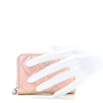 Chanel Metallic Calfskin Quilted Zip Around Coin Purse Wallet Pink 2 of 10
