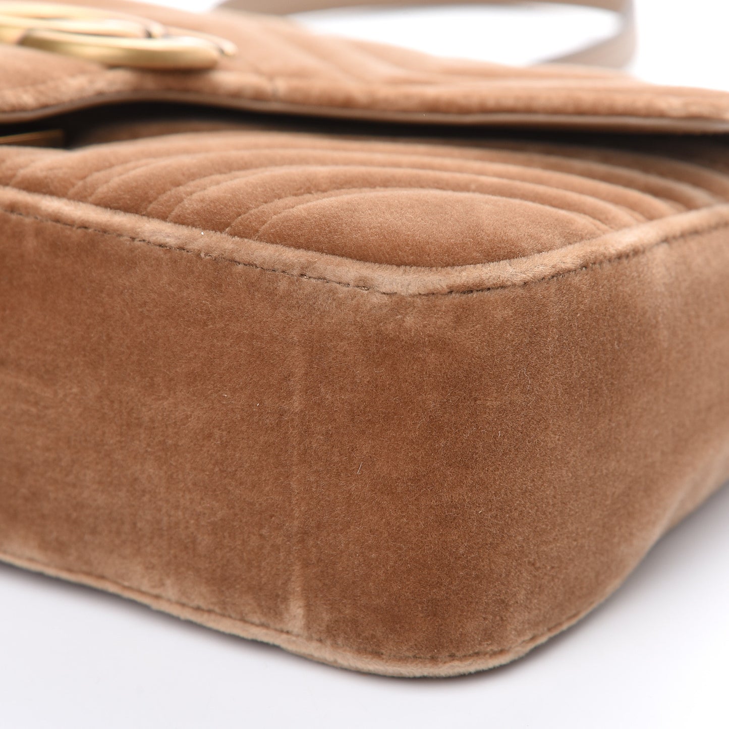 Velvet Matelasse Small GG Marmont Shoulder Bag Taupe