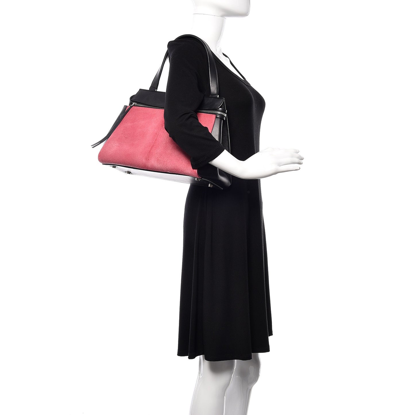Pony Hair Calfskin Small Tri-Color Edge Shoulder Bag Pink
