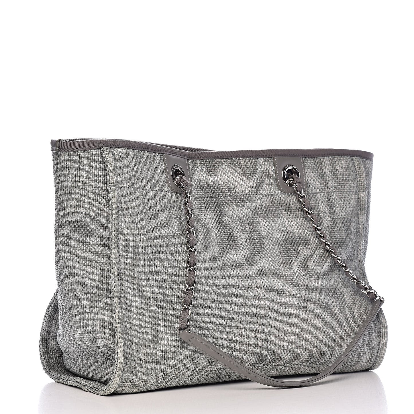 Woven Straw Raffia Small Deauville Tote Grey