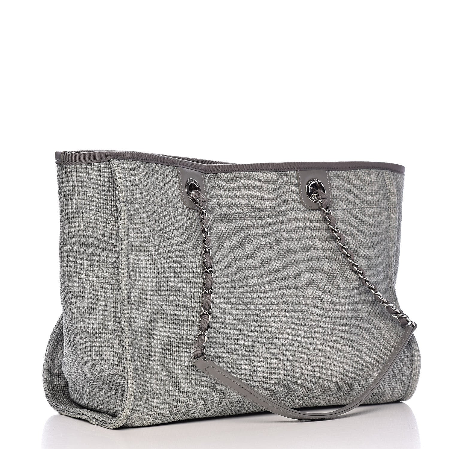 Chanel Woven Straw Raffia Small Deauville Tote Grey 3 of 10