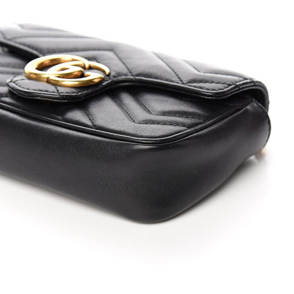Gucci Calfskin Matelasse Super Mini GG Marmont Shoulder Bag Black 8 of 10