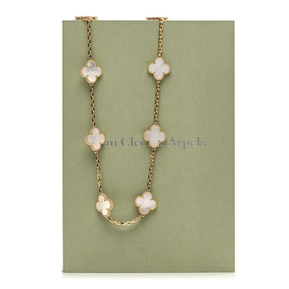 Van Cleef & Arpels 18K Yellow Gold Mother of Pearl 20 Motifs Vintage Alhambra Necklace 6 of 6