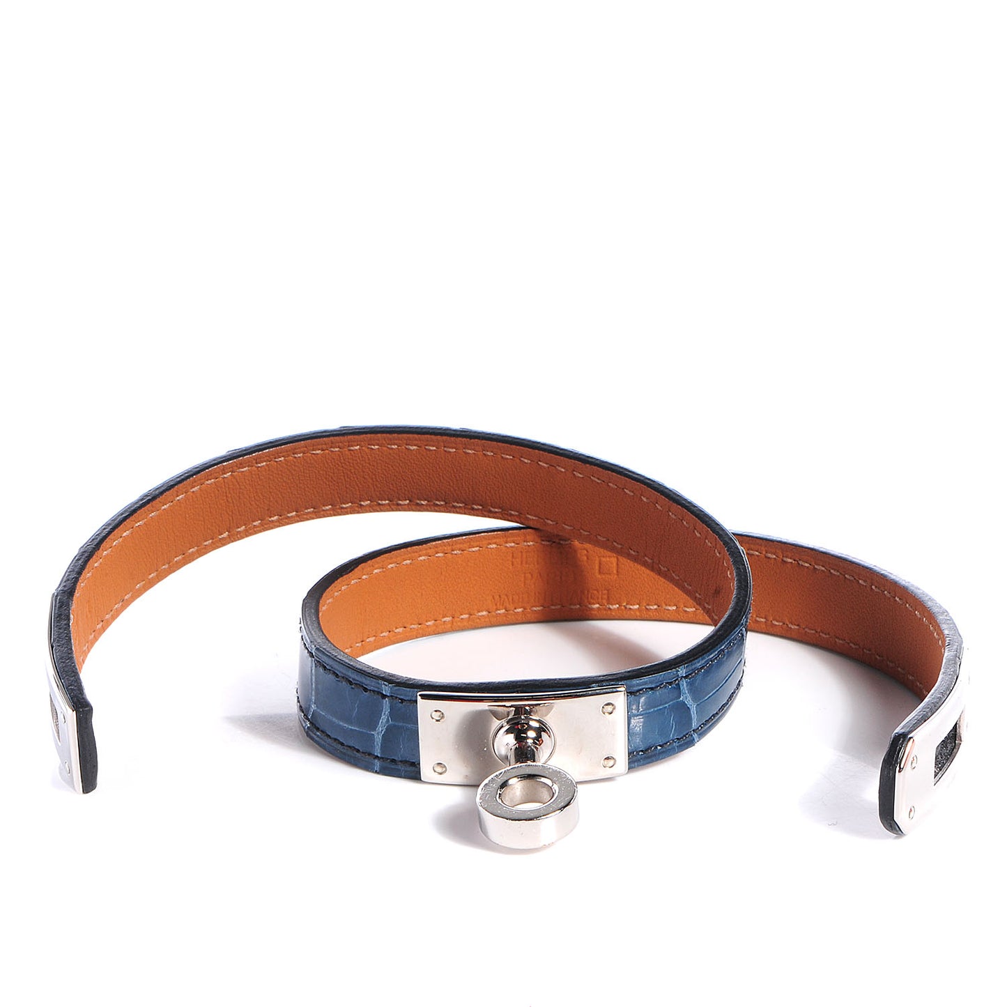 Shiny Alligator Kelly Double Tour Bracelet Small Blue Jean