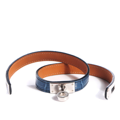Hermes Shiny Alligator Kelly Double Tour Bracelet Small Blue Jean 3 of 7