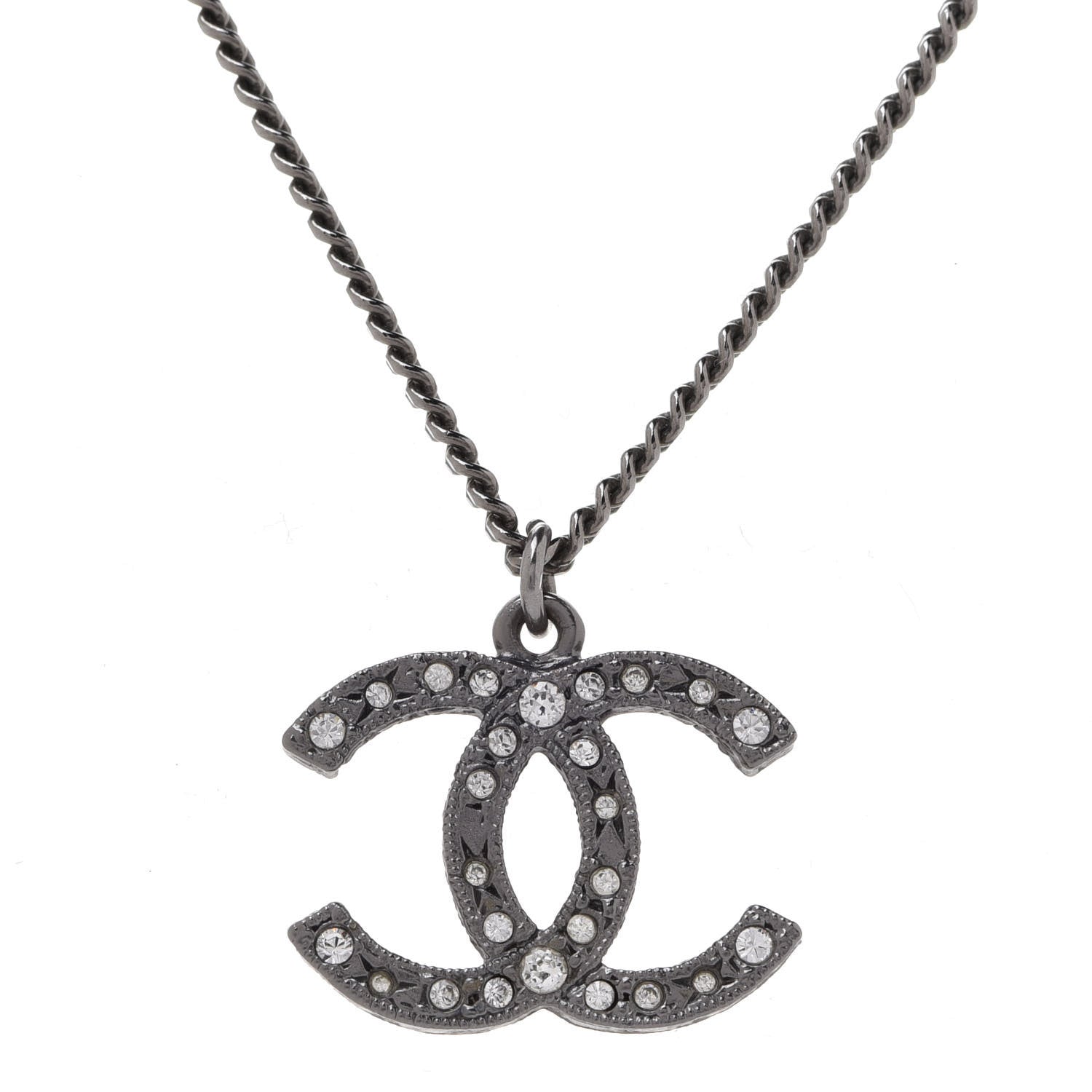 Chanel Crystal CC Necklace Silver 4 of 7