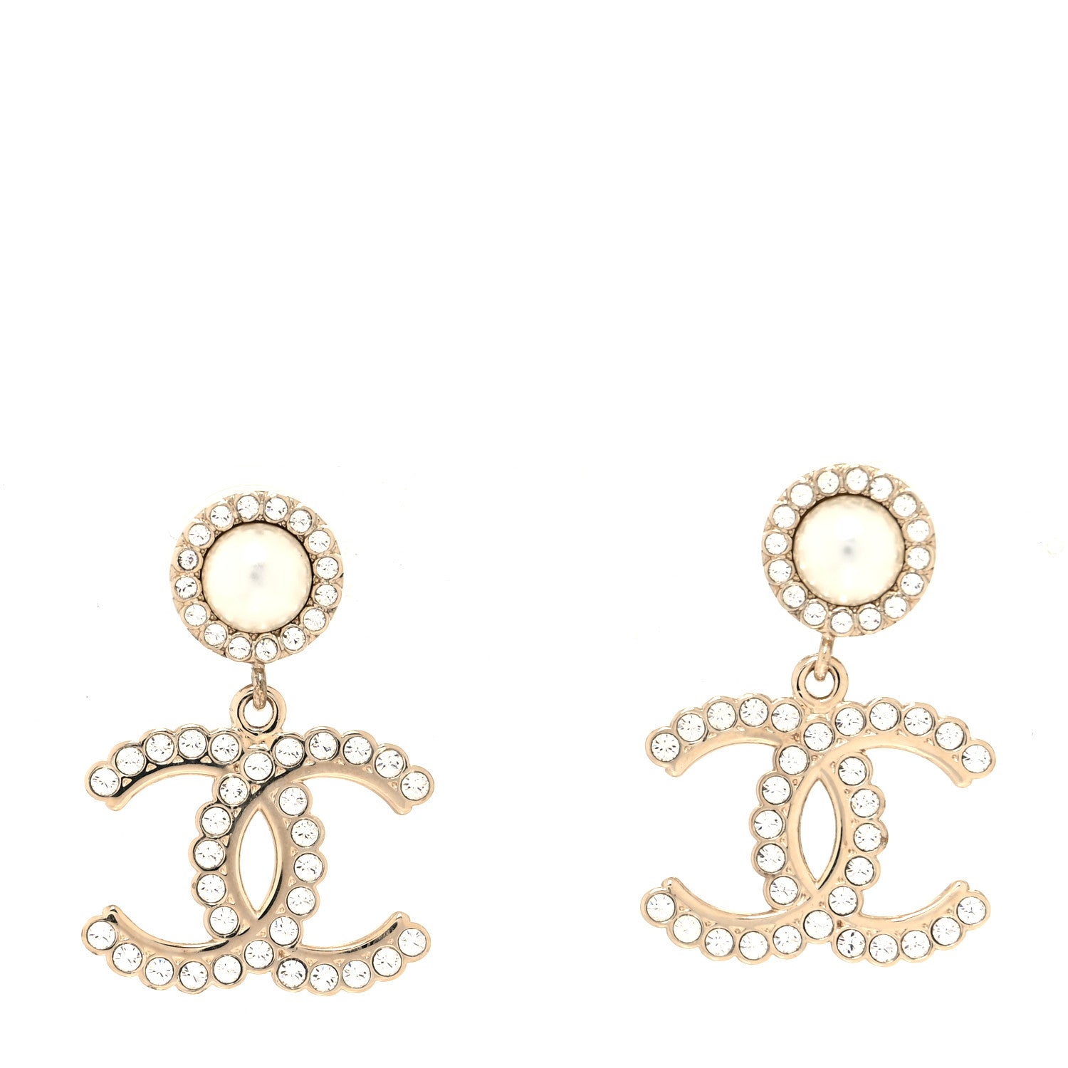 Chanel Crystal Pearl Bow-tiful CC Drop Earrings Gold 1 of 4