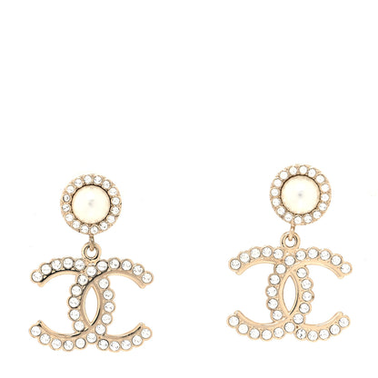 Chanel Crystal Pearl Bow-tiful CC Drop Earrings Gold 1 of 4