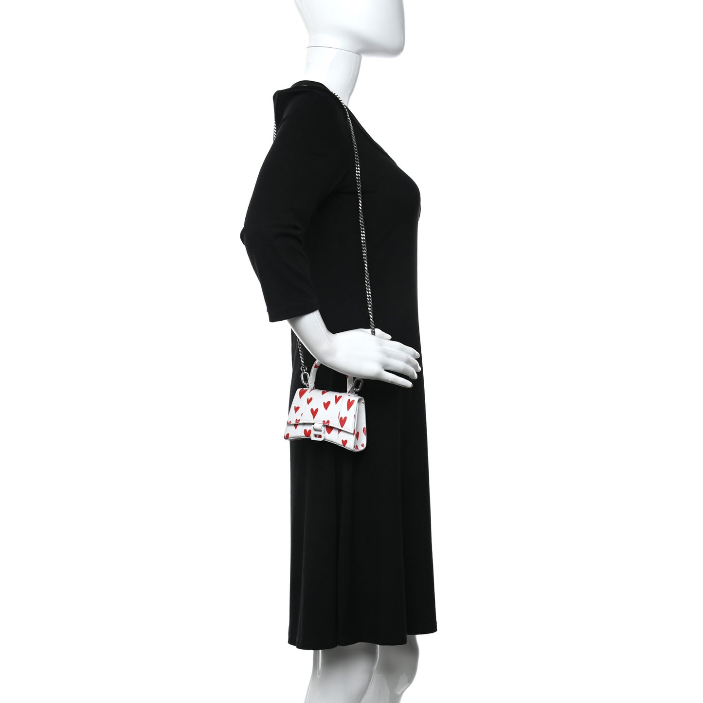 Smooth Calfskin Heart Hourglass Top Handle Bag Mini with Chain White Red