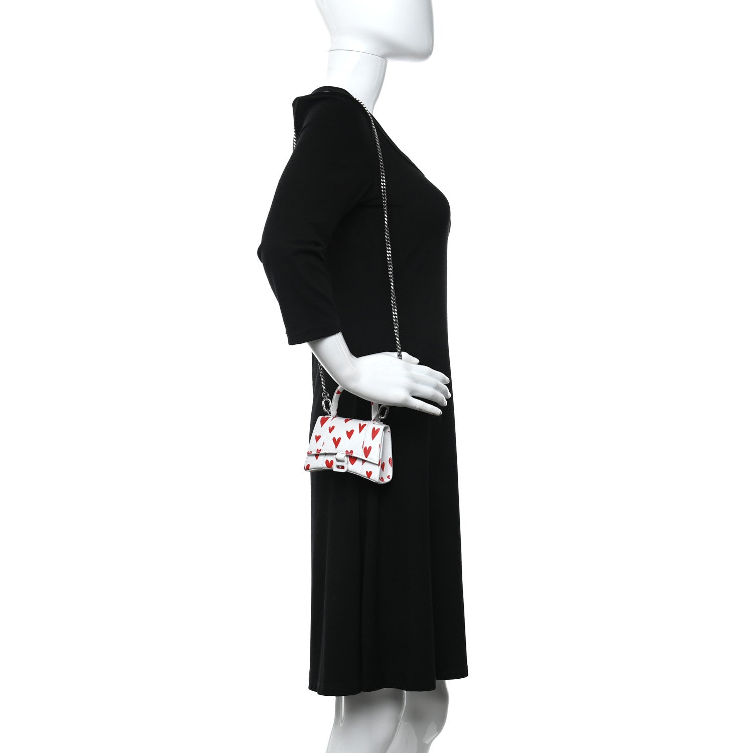 Balenciaga Smooth Calfskin Heart Hourglass Top Handle Bag Mini with Chain White Red 2 of 10