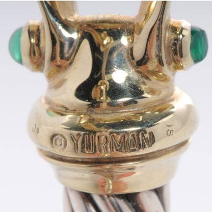 David Yurman Sterling Silver 14K Yellow Gold Green Onyx Pink Tourmaline 7mm Cable Buckle Bracelet 7 of 9