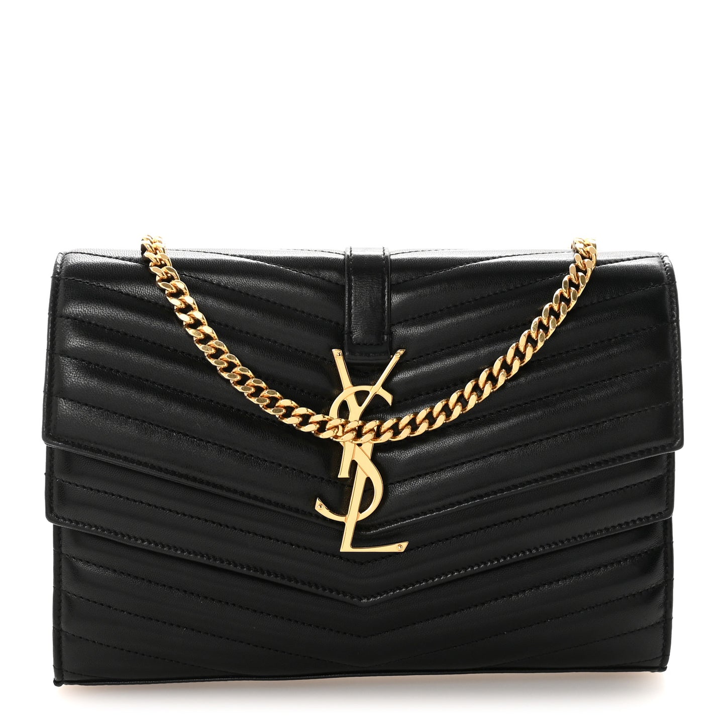 Lambskin Matelasse Chevron Monogram Sulpice Chain Wallet Black