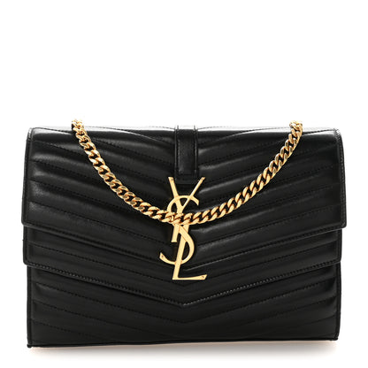 Saint Laurent Lambskin Matelasse Chevron Monogram Sulpice Chain Wallet Black 1 of 10