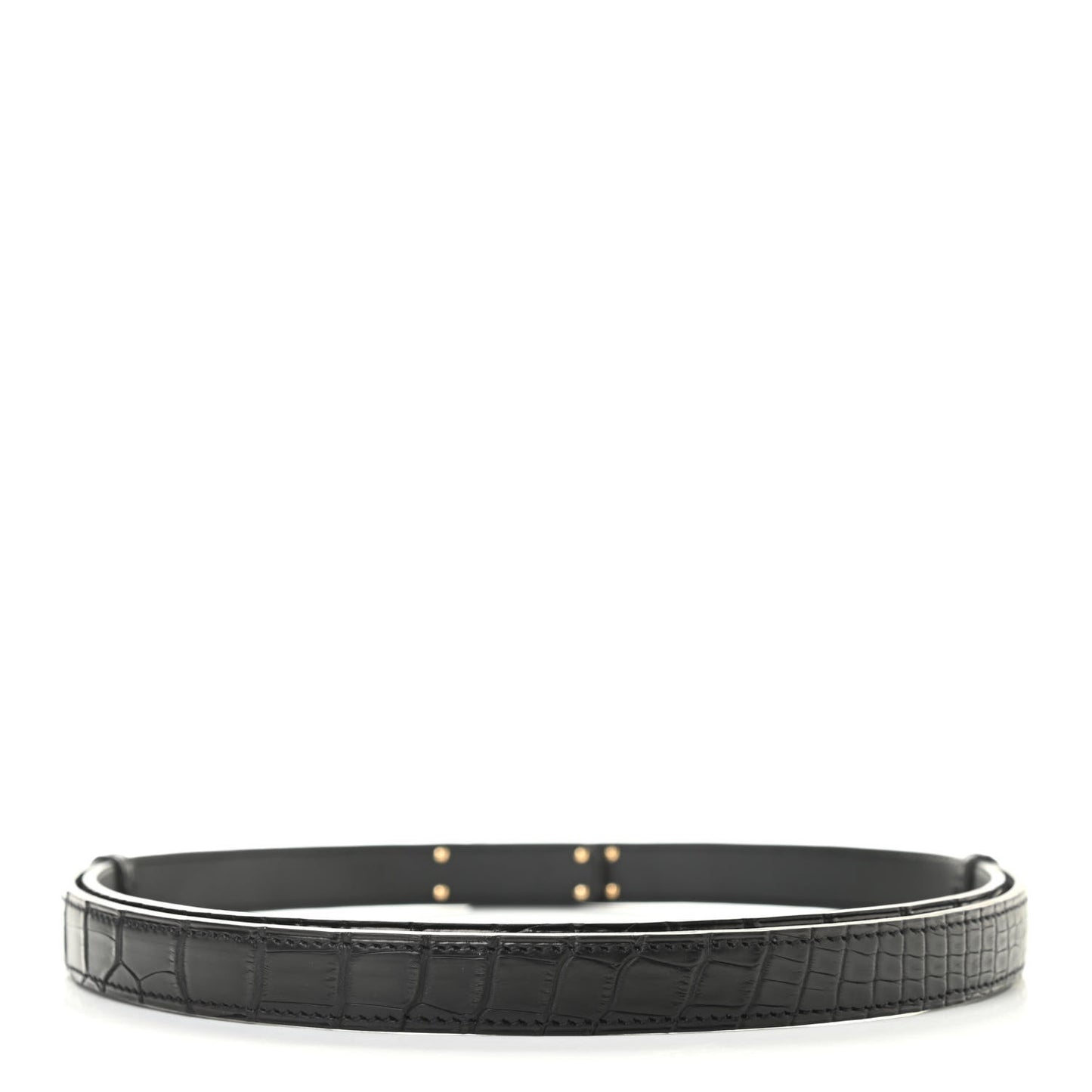 18K Yellow Gold Diamond Matte Alligator Kelly Belt Black