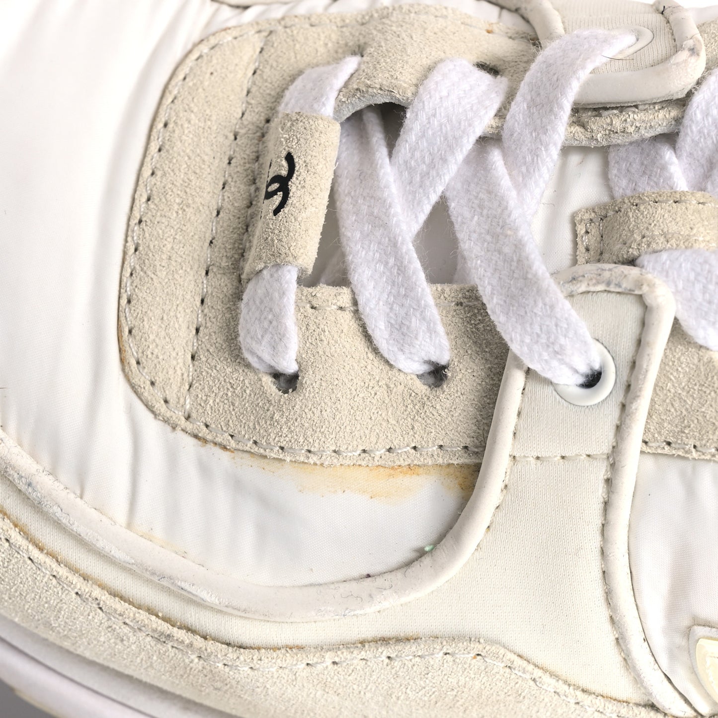 Suede Calfskin Fabric CC Sneakers 36.5 White