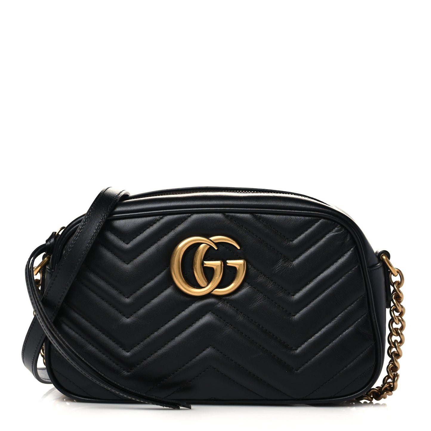 Calfskin Matelasse Small GG Marmont Chain Shoulder Bag Black