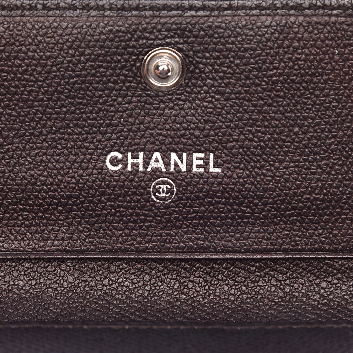 Grained Calfskin CC Button Compact Wallet Dark Brown