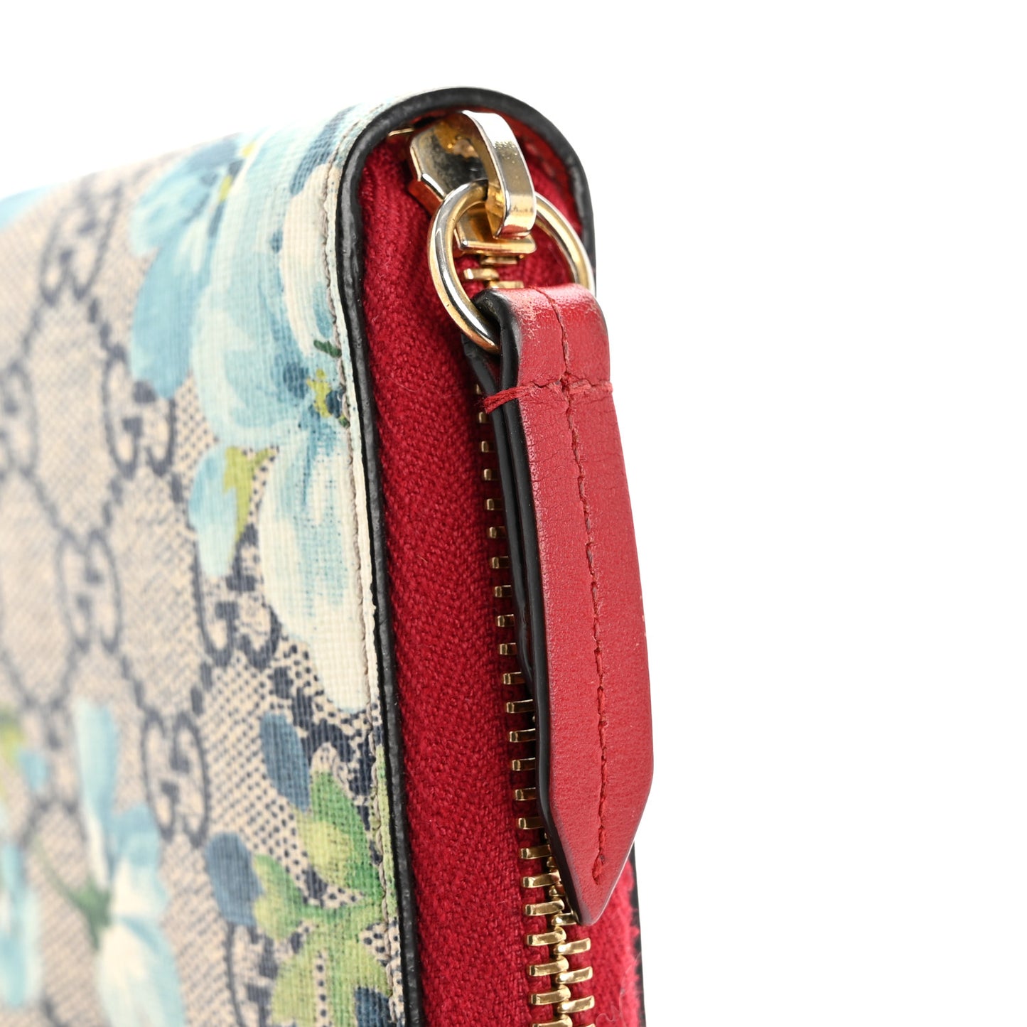 GG Supreme Monogram Blooms Zip Around Wallet Blue Red