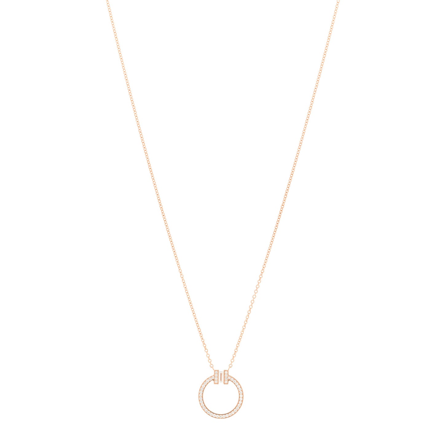 18K Rose Gold Diamond T Baguette Pave Pendant Necklace