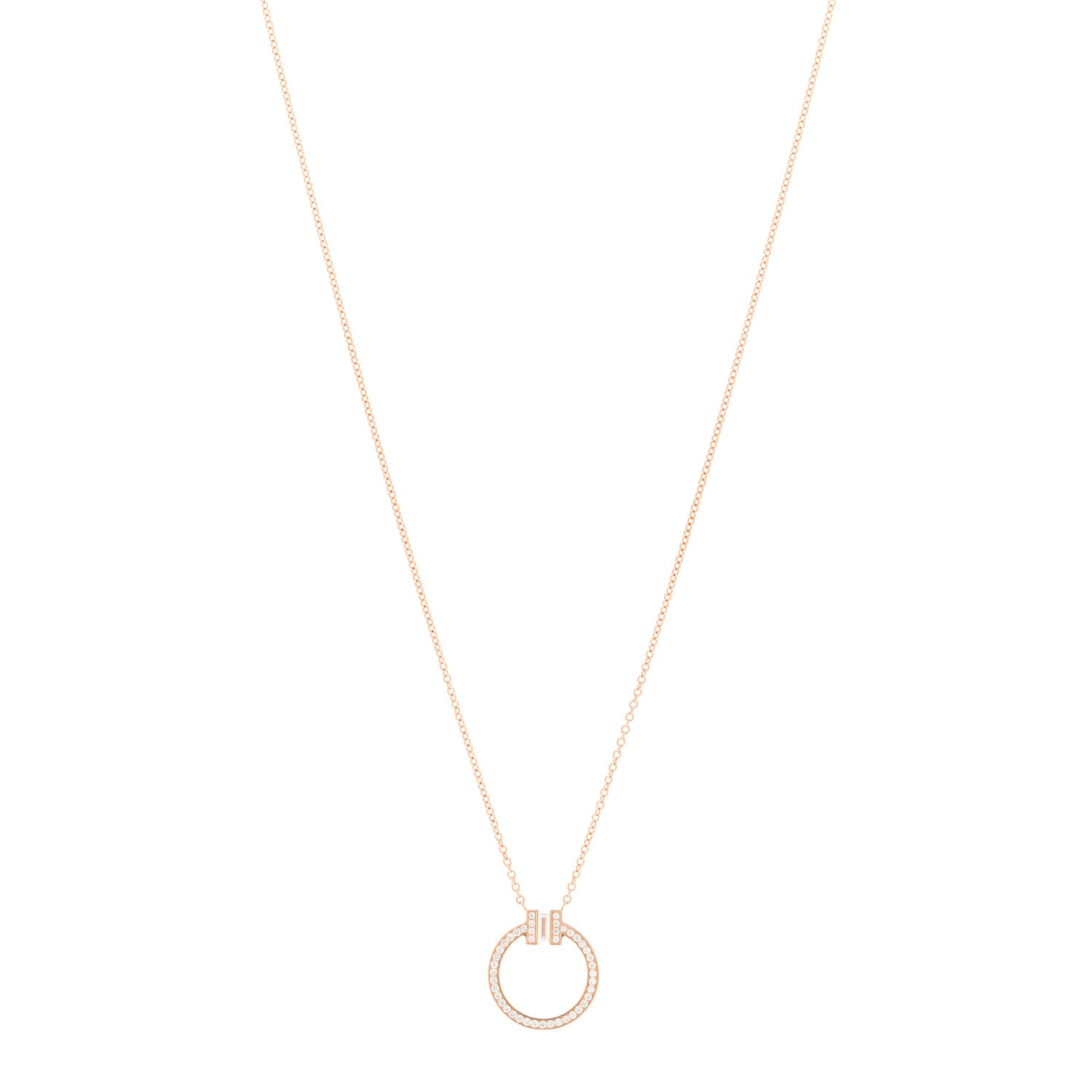 Tiffany 18K Rose Gold Diamond T Baguette Pave Pendant Necklace 1 of 6