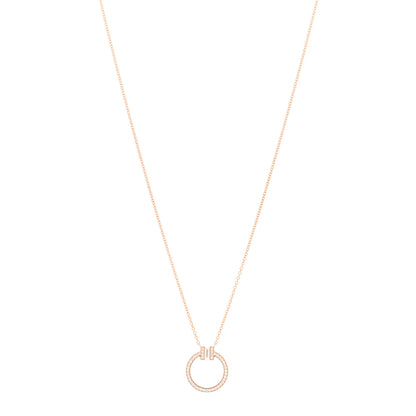 Tiffany 18K Rose Gold Diamond T Baguette Pave Pendant Necklace 1 of 6