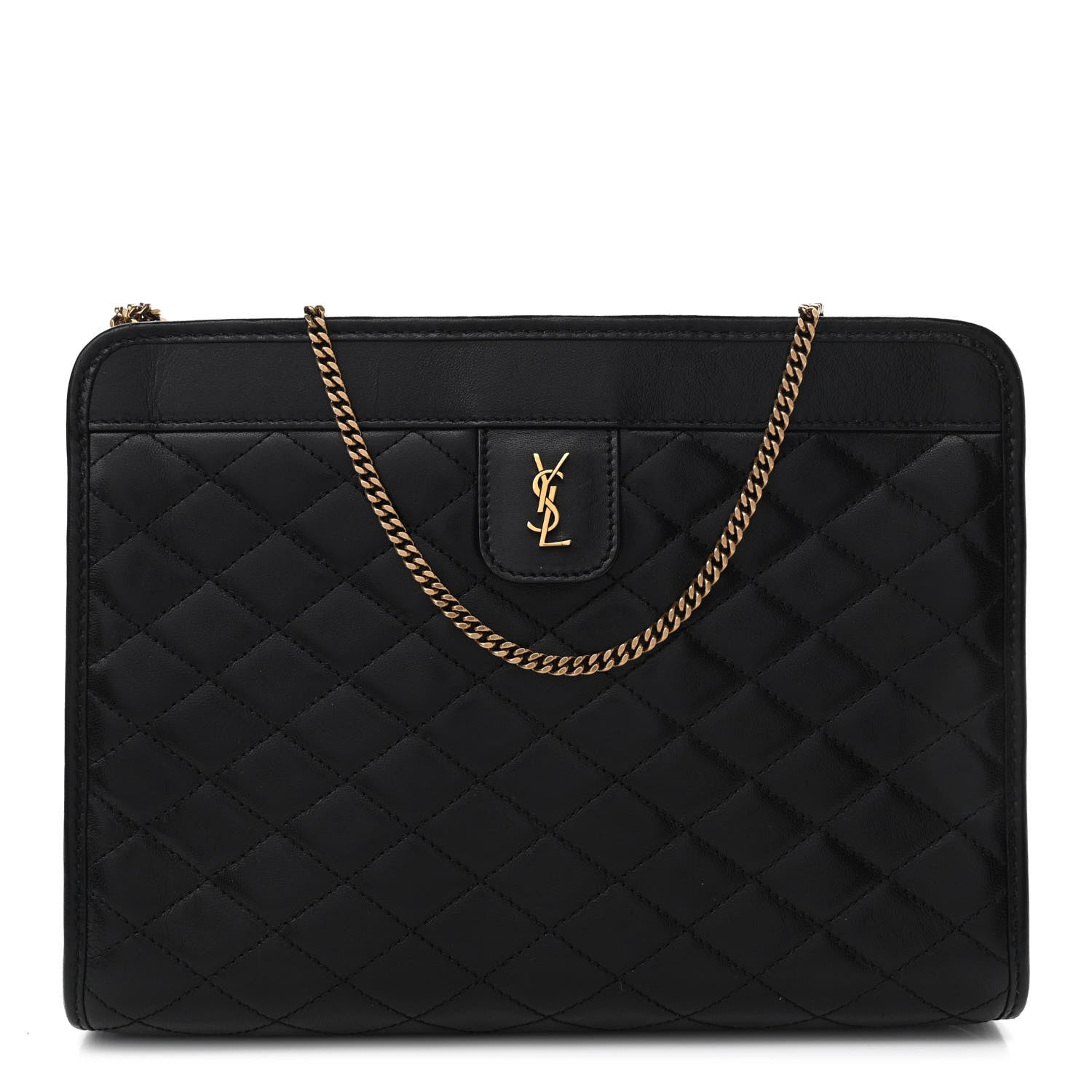 Saint Laurent Lambskin Quilted Monogram Baby Victoire Chain Clutch Bag Black 1 of 9
