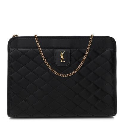 Saint Laurent Lambskin Quilted Monogram Baby Victoire Chain Clutch Bag Black 1 of 9