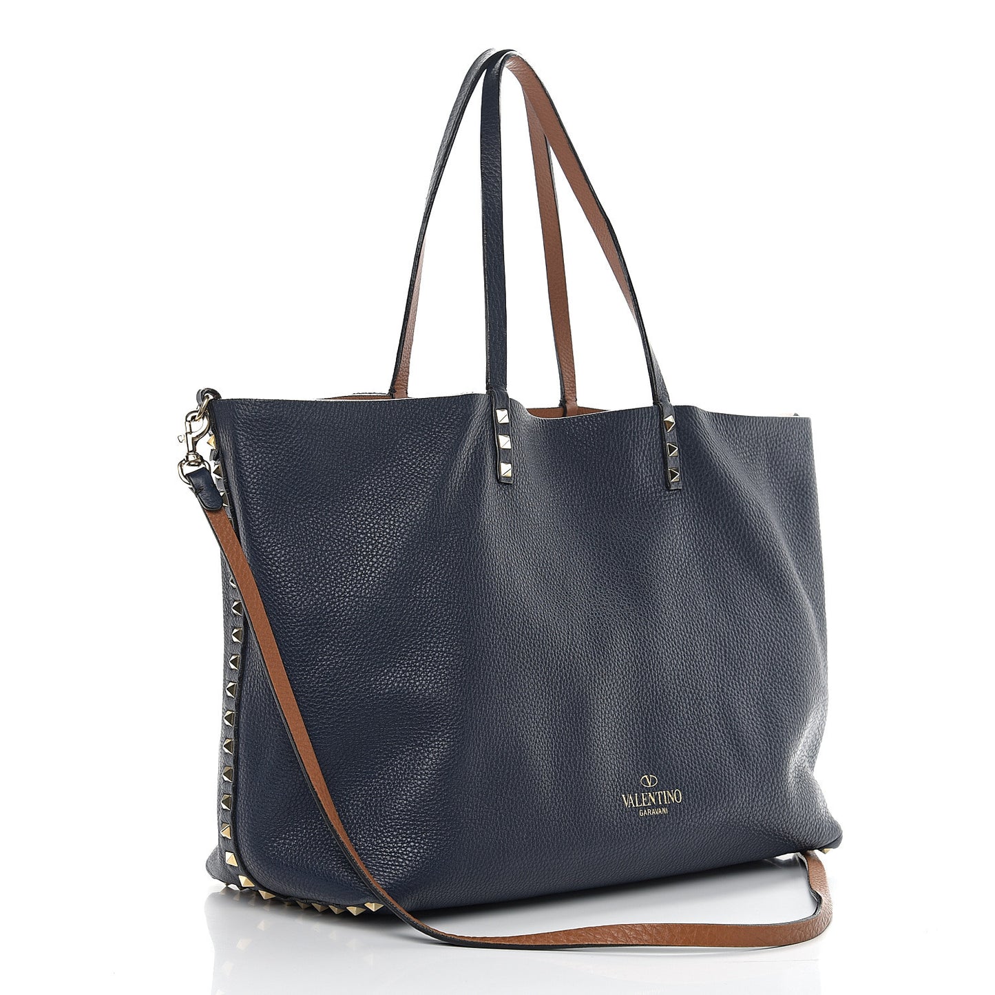 Pebbled Calfskin Large Rockstud Reversible Tote Light Cuir Marine