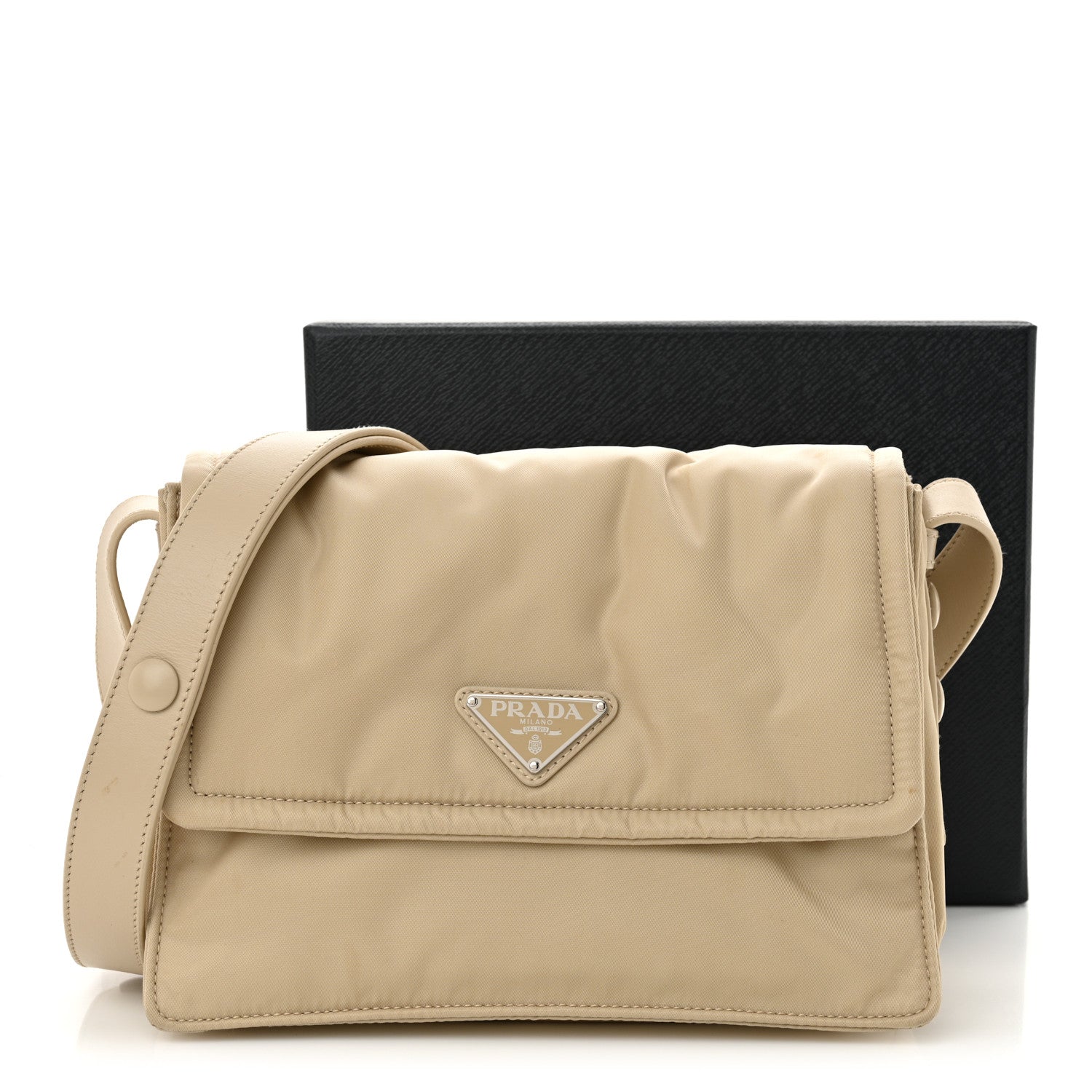 Prada Re-Nylon Vitello Padded Small Flap Shoulder Bag Deserto 12 of 12
