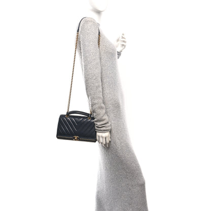 Chanel Sheepskin Chevron Stitched Chain Top Handle Flap Blue 2 of 10