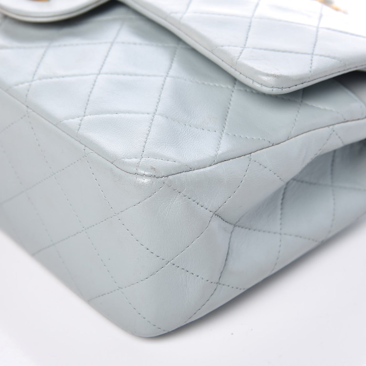 Lambskin Quilted Medium Double Flap Light Blue