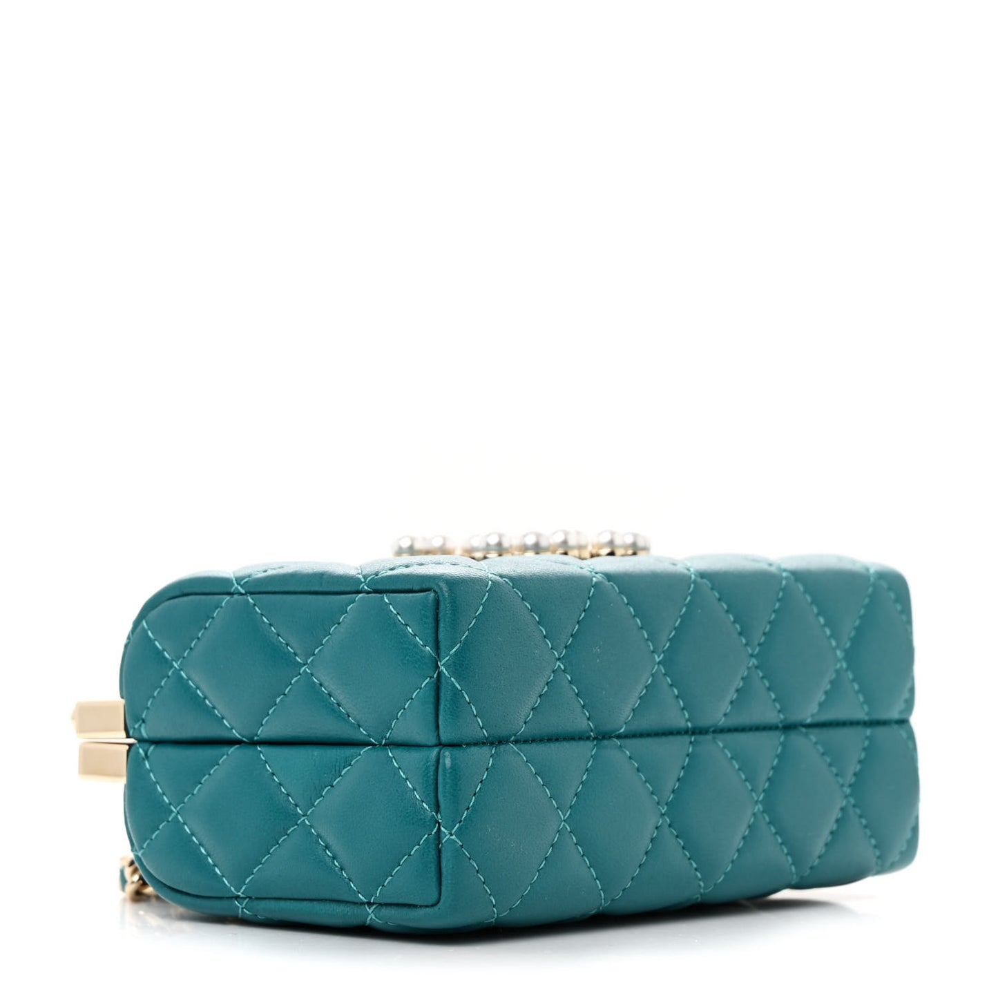 Lambskin Quilted Pearl CC Vanity Case Turquoise