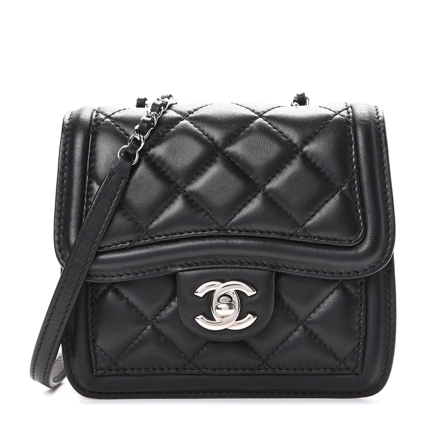 Lambskin Quilted Mini Graphic Flap Bag Black White