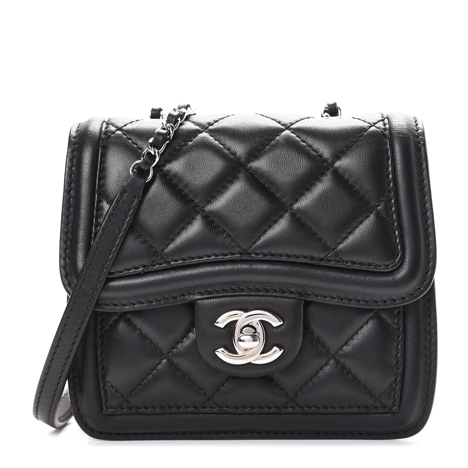 Chanel Lambskin Quilted Mini Graphic Flap Bag Black White 1 of 9