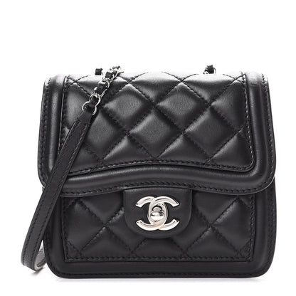 Chanel Lambskin Quilted Mini Graphic Flap Bag Black White 1 of 9