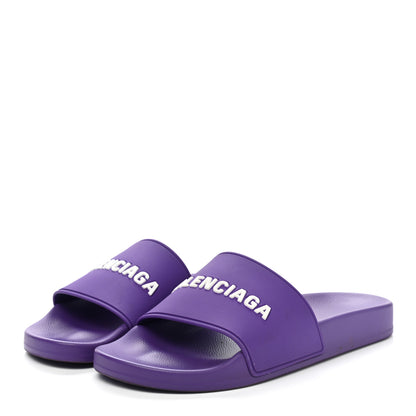 Balenciaga Rubber Womens Logo Pool Slide Sandals 39 Purple White 3 of 12