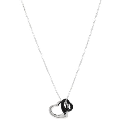 Tiffany Sterling Silver Black Jade Elsa Peretti Open Heart Pendant Necklace 1 of 5