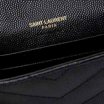 Saint Laurent Grain De Poudre Matelasse Chevron Small Monogram Envelope Wallet Black 6 of 8