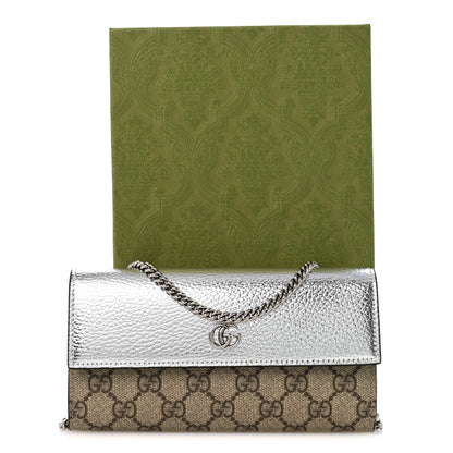 Gucci Metallic Calfskin GG Supreme Monogram Petite GG Marmont Wallet Chain Bag Silver Beige Ebony 12 of 12