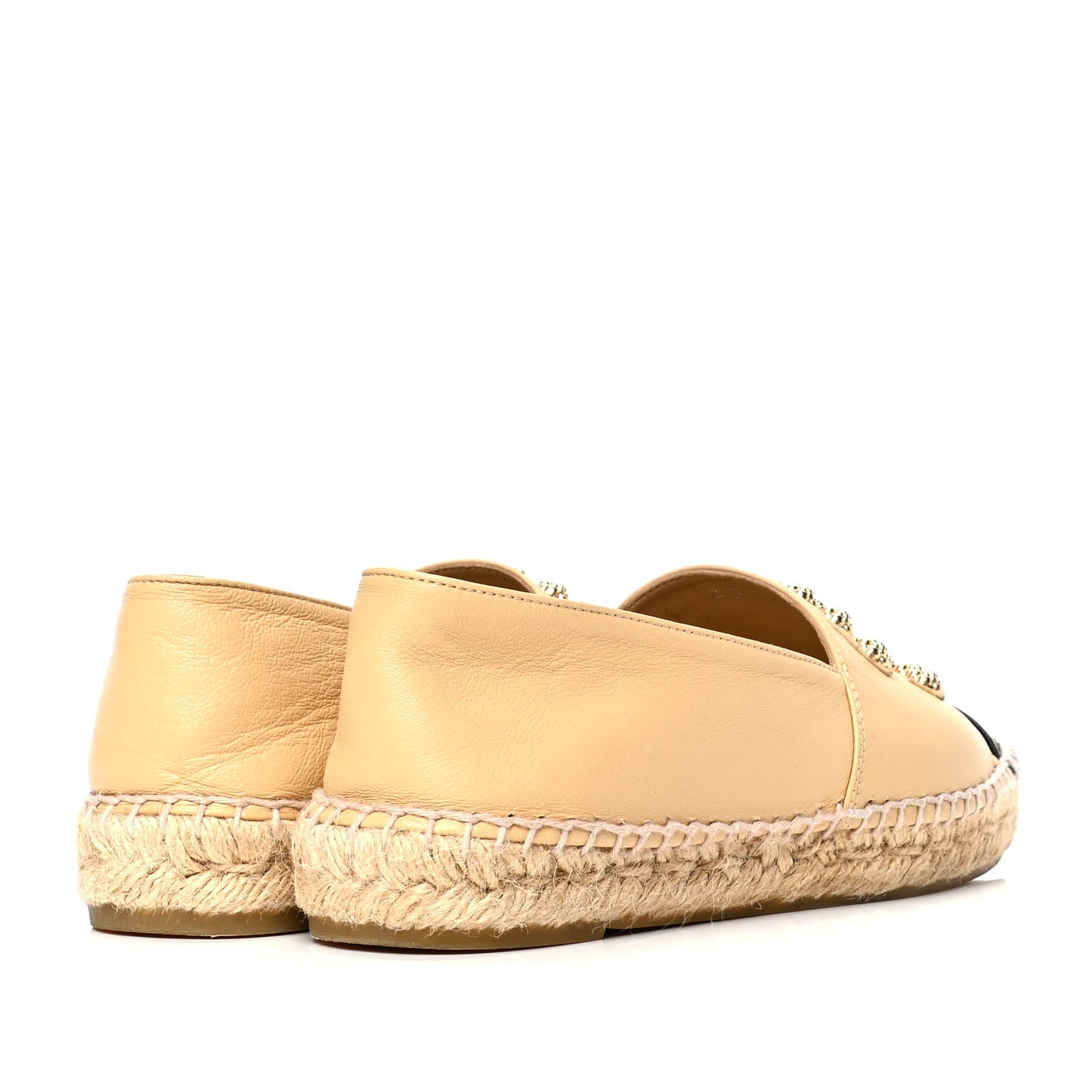 Chanel Lambskin CC Camellia Stud Espadrilles 39 Beige Black 3 of 4