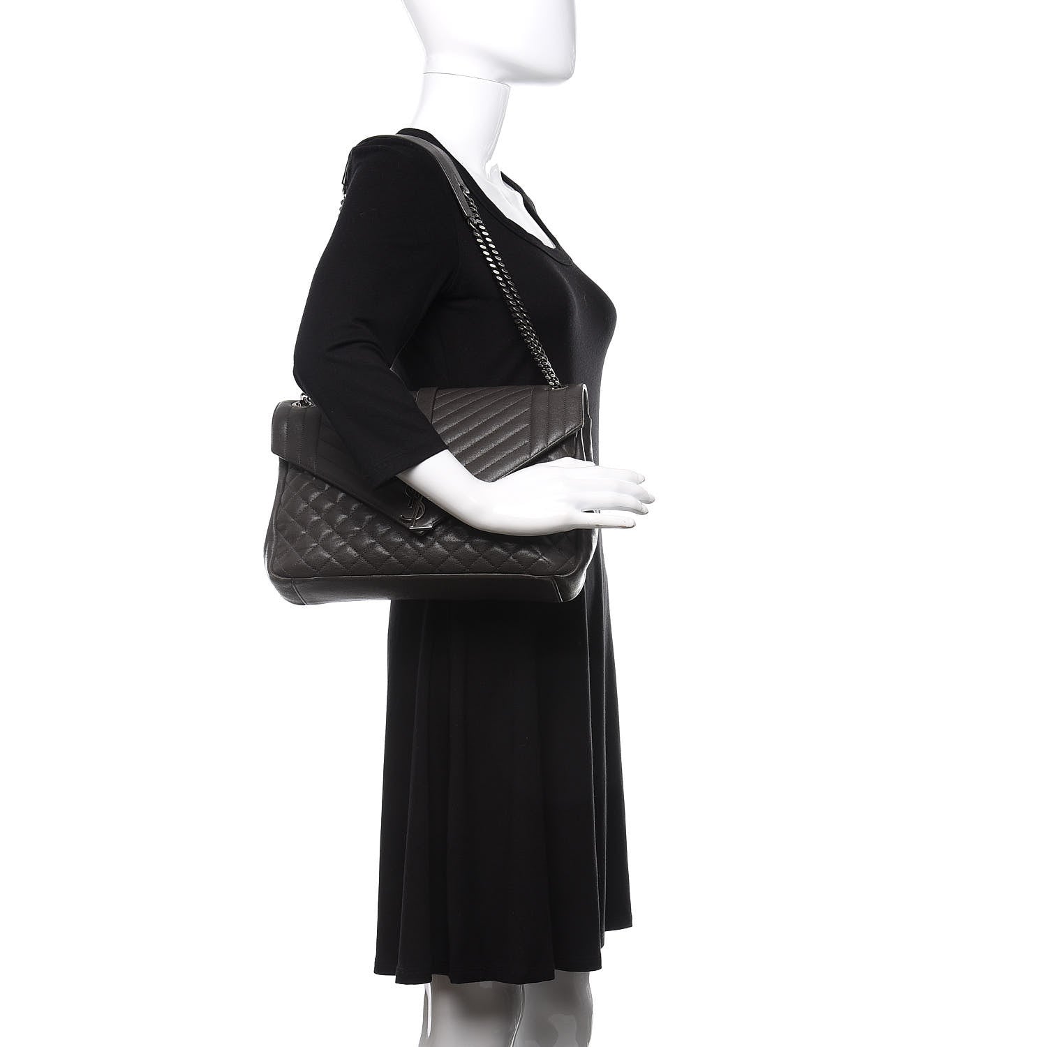 Saint Laurent Sheepskin Matelasse Chevron Monogram Large College Satchel Dark Anthracite 2 of 9