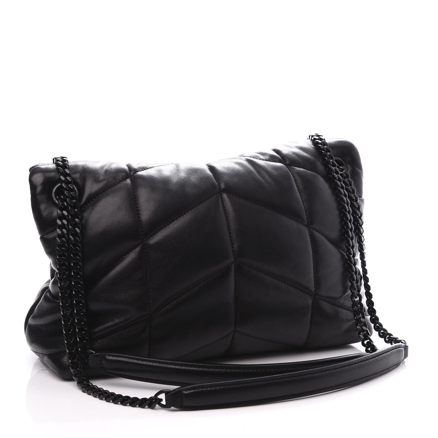 Lambskin Quilted Small Loulou Puffer Monogram Chain Satchel Black